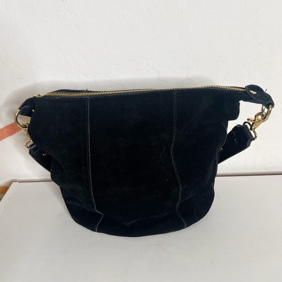 EMMA FOX 100% Leather Suede Bucket Shoulder Bag w/ Floral Appliqué Strap - Picture 3 of 13